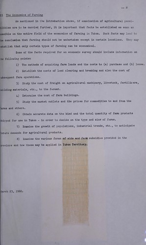 Memorandum on agriculture in Yukon