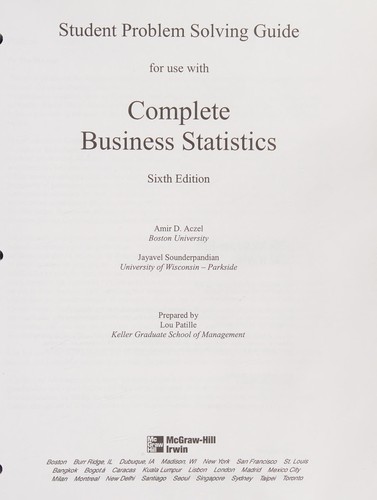 Student problem solving guide for use with Complete business statistics