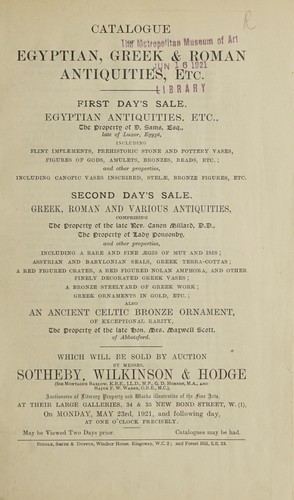 Catalogue of Egyptian, Greek & Roman Antiquities, etc