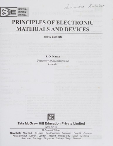 Principles of Electronic Materials and Devices 3rd Edition by S. O. Kasap .
