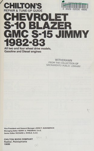 Chilton's repair & tune-up guide, Chevrolet S-10 Blazer, GMC S-15 Jimmy, 1982-83
