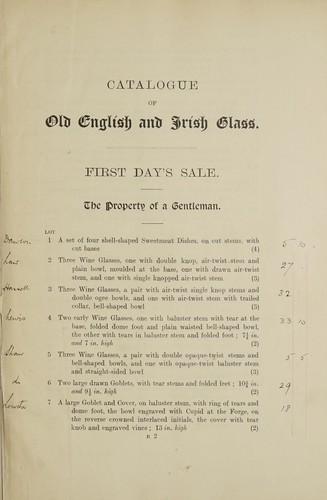 Catalogue of old English and Irish glass comprising a collection of glass made at Bolsterstone, Yorks