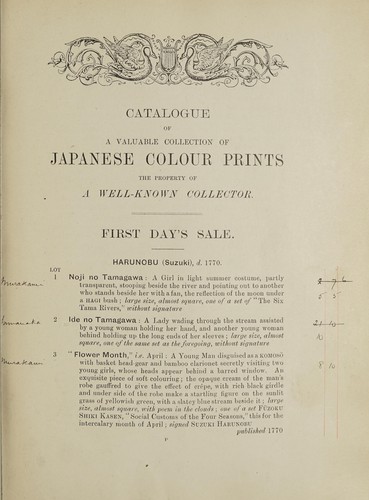 Catalogue of a valuable collection of Japanese color prints, representative of most of the early artists down to 1800