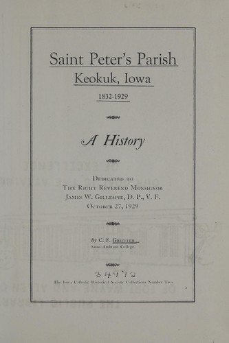Saint Peter's Parish, Keokuk, Iowa, 1832-1929