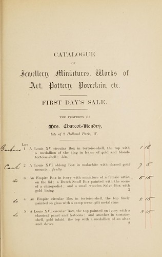 Catalogue of jewellery, miniatures, works of art, pottery, porcelain, etc
