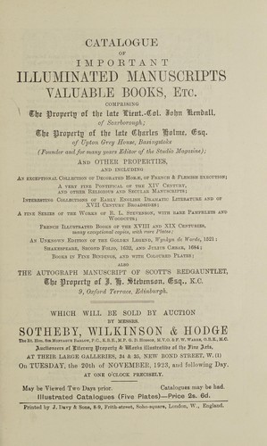 Catalogue of important illuminated manuscripts, valuable books, etc