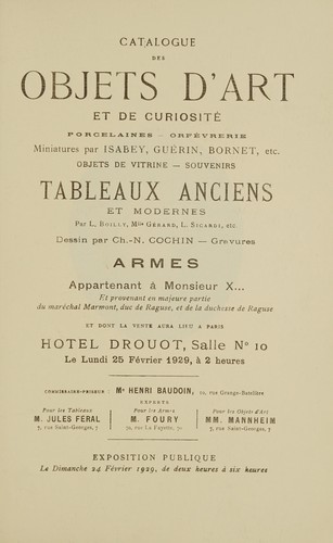 Catalogue des objets d'art et de curiosité ... tableaux anciens et modernes ... armes
