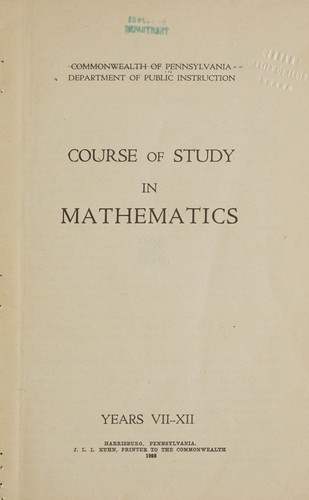 Course of study in mathematics, years VII-XII