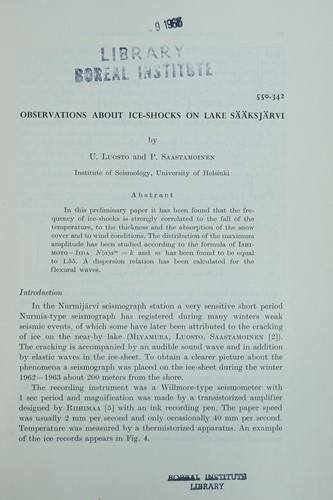 Observations about ice-shocks on Lake Saaksjarvi