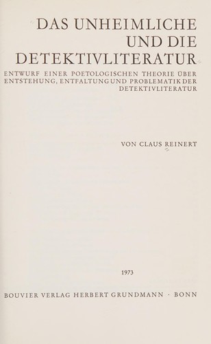 Das Unheimliche und die Detektivliteratur: Entwurf e. poetolog