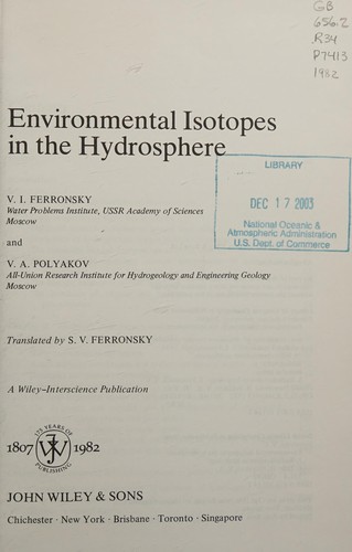 Environmental isotopes in the hydrosphere