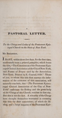 A pastoral letter, addressed to the clergy and laity of the Protestant Episcopal Church in the state of New York