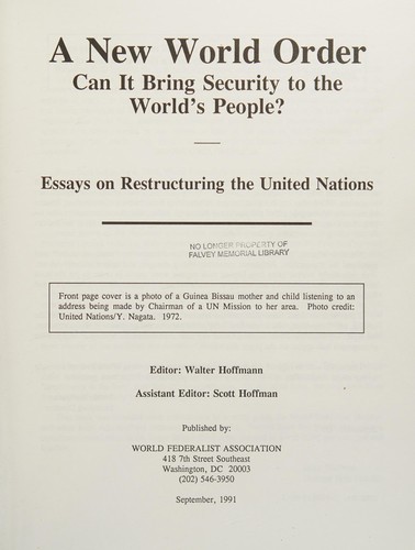 A New World Order: Can It Bring Security to the World's People?