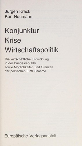 Konjunktur, Krise, Wirtschaftspolitik