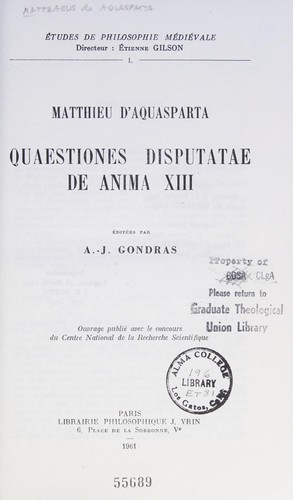 Quaestiones disputatae de anima XIII