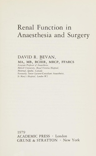 Renal Function in Anaesthesia and Surgery