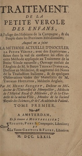 Traitement de la petite verole des enfans ... auquel on a joint La méthode actuelle d'inoculer la petite vérole ...