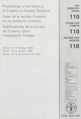 Proceedings of the Meeting of Experts on Forestry Research (Ord# F33591)
