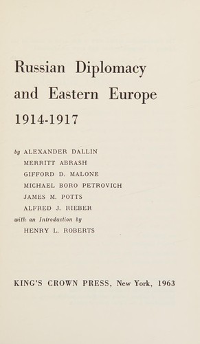 Russian diplomacy and Eastern Europe, 1914-1917