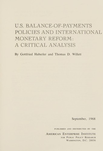 U.S. balance-of-payments policies and international monetary reform