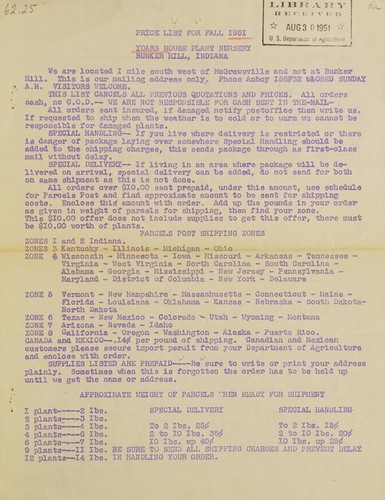 Price list for fall 1951