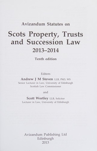 Avizandum statutes on Scots property, trusts and succession law, 2013-2014