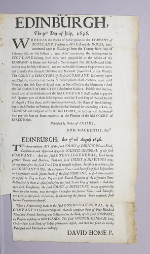 At Edinburgh, the 9th day of July, 1696