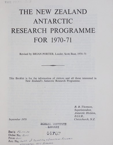 The New Zealand Antarctic Research Programme for 1970-71