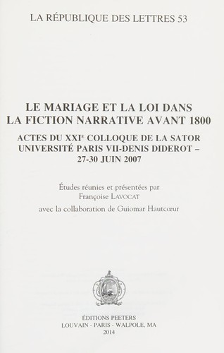 Mariage et la Loi Dans la Fiction Narrative Avant 1800