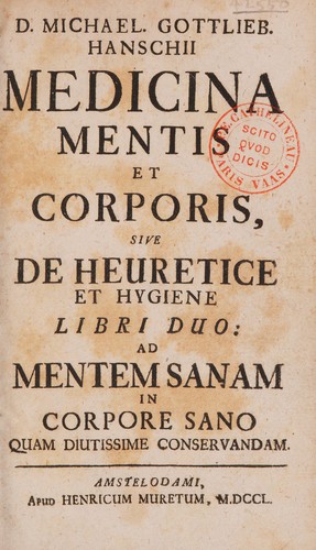 Medicina mentis et corporis, sive de heuretice et hygiene libri duo