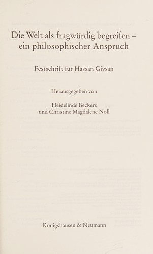 Die Welt als fragw©ơrdig begreifen - ein philosophischer Anspruch