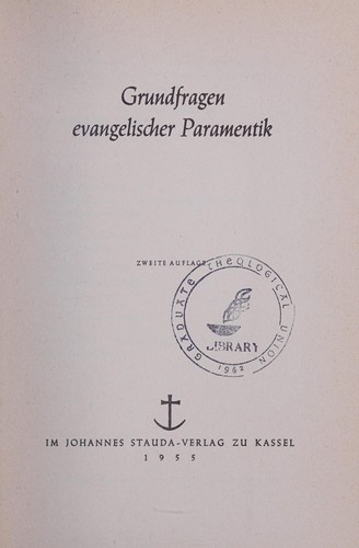 Grundfragen evangelischer Paramentik