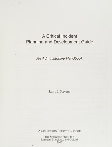 A critical incident planning and development guide