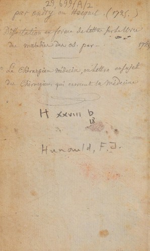 Dissertation en forme de lettres, au sujet des ouvrages de l'auteur du livre sur les maladies des os [i.e. J.L. Petit]; ou l'on examine plusieurs points de chirurgie et d'anatomie, à l'occasion du livre des maladies des os, & des mémoires que le même auteur a donnés à l'Académie royale des sciences