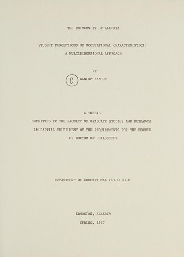 Student perceptions of occupational characteristics