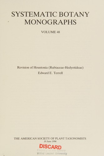Revision of Houstonia (Systematic Botany Monographs)