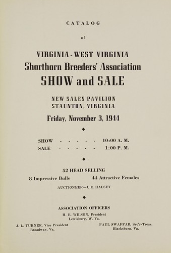 Catalog of Virginia-West Virginia Shorthorn Breeders Association show and sale