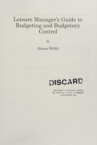Leisure Manager's Guide to Budgeting and Budgetary Control