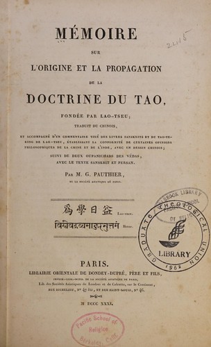Mémoire sur l'origine et la propagation de la doctrine du Tao