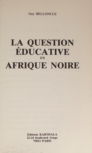 La question éducative en Afrique noire