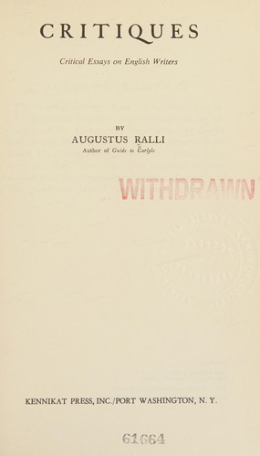 Critiques; critical essays on English writers