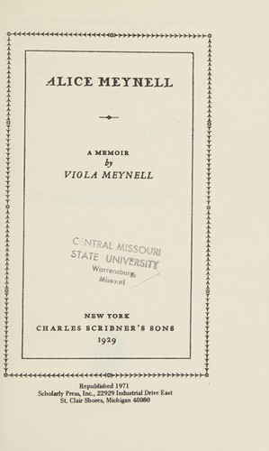 Alice Meynell; a memoir