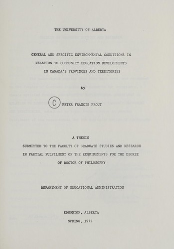 General and specific environmental conditions in relation to community education developments in Canada's provinces and territories