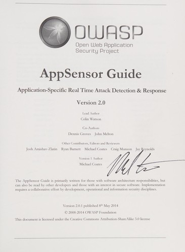 AppSensor Guide : Application-Specific Real Time Attack Detection and Response