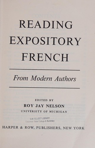 Reading expository French, from modern authors