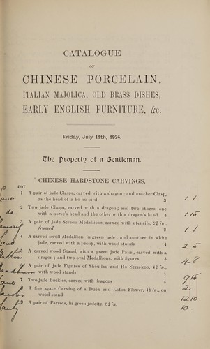 Catalogue of Chinese hardstone carvings and Chinese pottery and porcelain