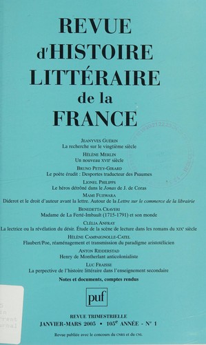 Revue d'histoire littéraire de la France, N° 2 Avril-Juin 2005