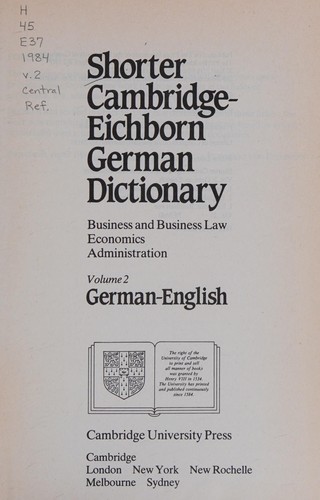 Shorter Cambridge-Eichborn German Dictionary