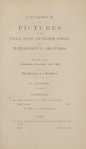 Pictures of the Italian, Dutch, Flemish, & French schools; sporting and shipping pictures of the English school and water-colour drawings