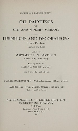 Oil paintings of old and modern schools; furniture and decorations